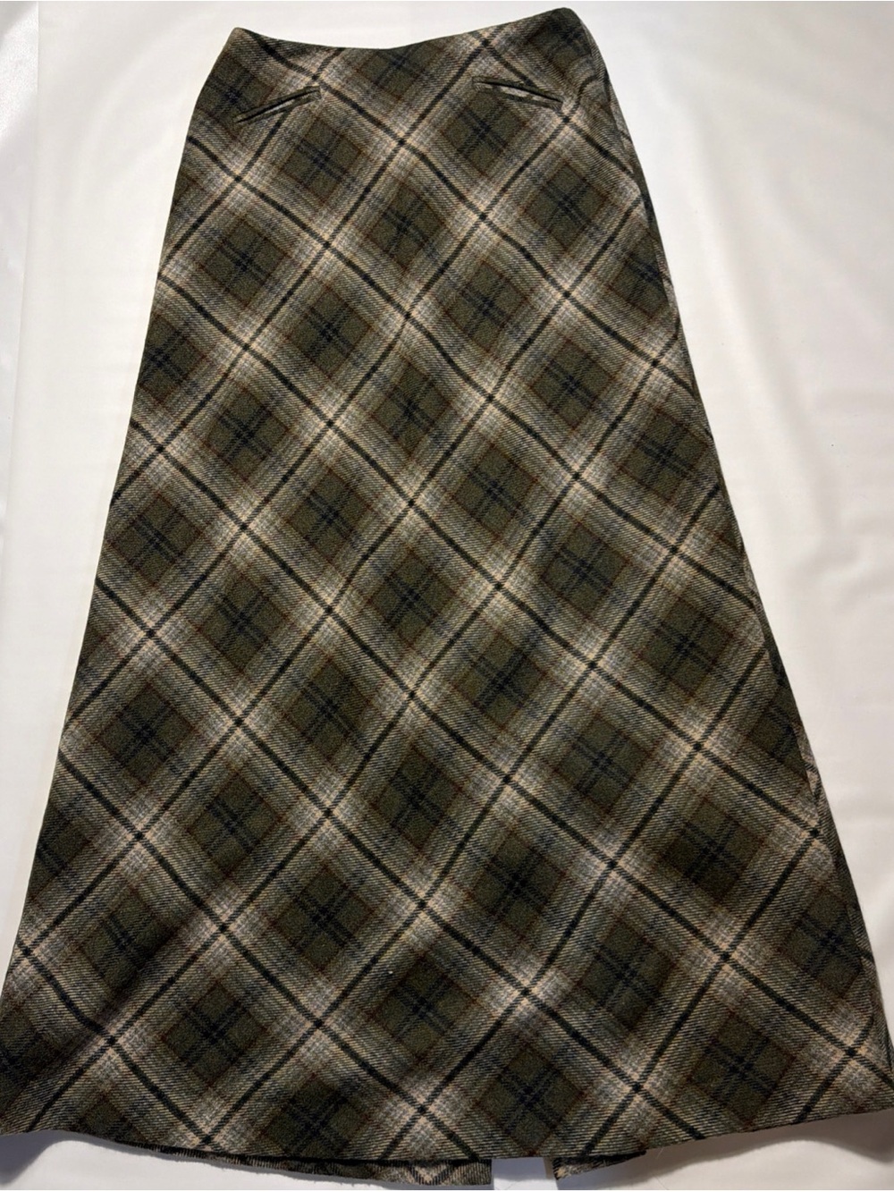 Vintage Banana Republic Wool Blend Long Maxi Lined Skirt Gray Plaid Sz 2 Women’s